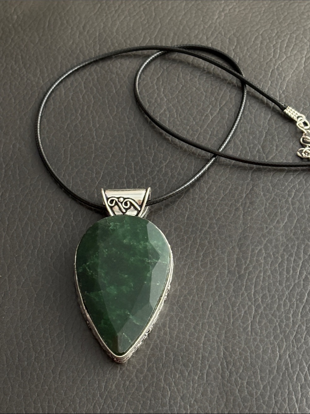 Simulated Emerald Teardrop Pendant Necklace